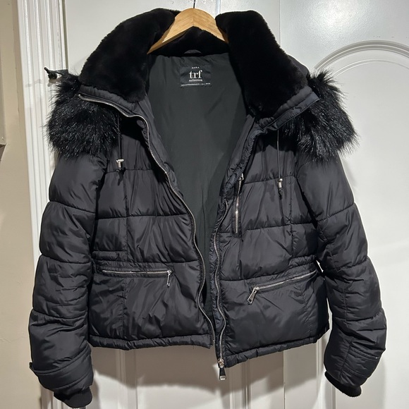 Zara Black Puffer Coat with Hoodie - Picture 3 of 7